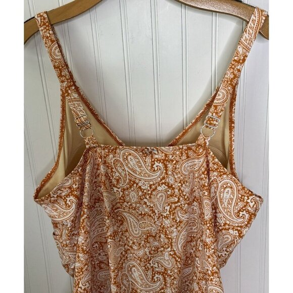 D & Co. Beach Womens 22W Orange Paisley Ruched Faux Wrap Adjust Strap Sw… - Picture 7 of 16